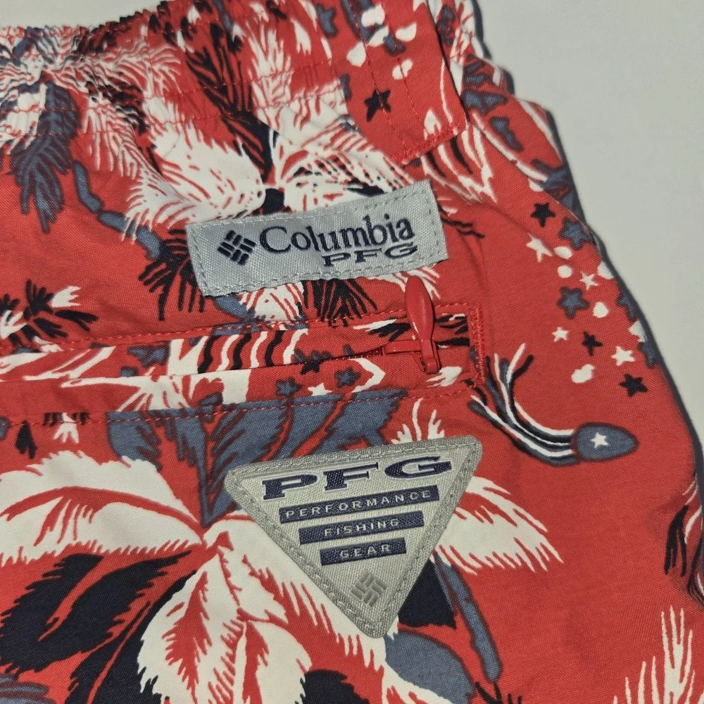 Columbia PFG Mens Medium Red Tropical Palm Marlin Swim Trunks Shorts UPF 50 New